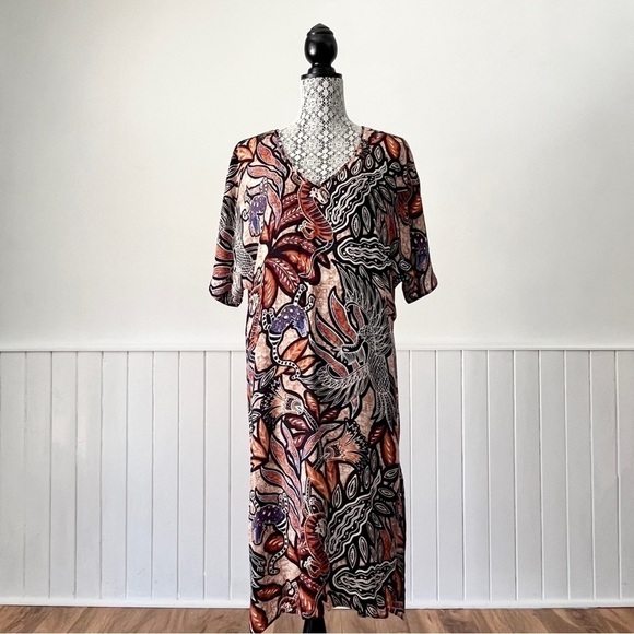 H&M Tribal Print V-Neck Kaftan Dress Size 8 - Picture 1 of 13